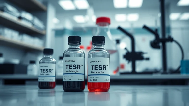 View researchers utilizing TeSR™ media for all check process in stem cell culture, highlighting a clean lab environment.