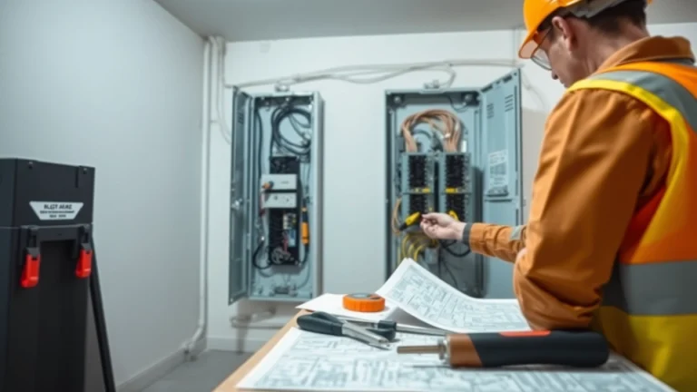 Professional electrician executing an Electrical Panel Upgrade, depicting careful installation and modern equipment.