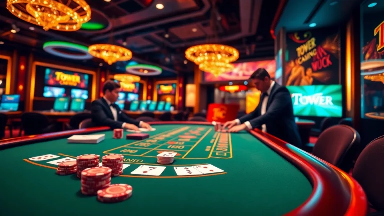 Engaging TPower casino gaming scene with professional dealers and luxurious ambiance.