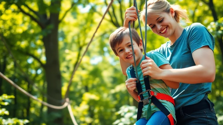 Family enjoying ZIP WIRE KITS together while preparing for an adventurous zip-lining experience.
