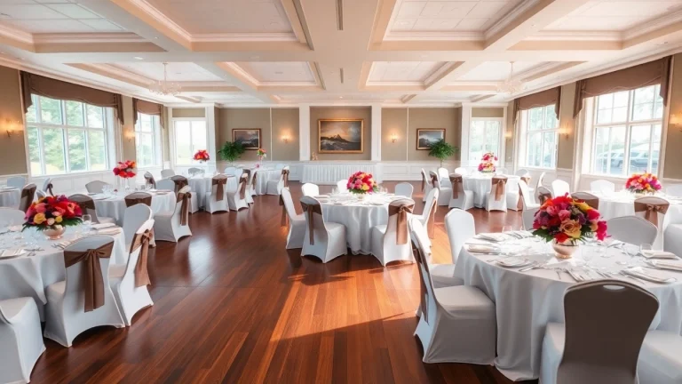 Trenton event center elegantly set up for gatherings with beautiful decorations and natural lighting.