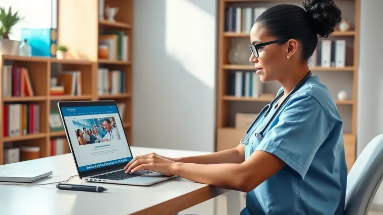 Nurse focusing on completing rn ceus in a bright workspace.
