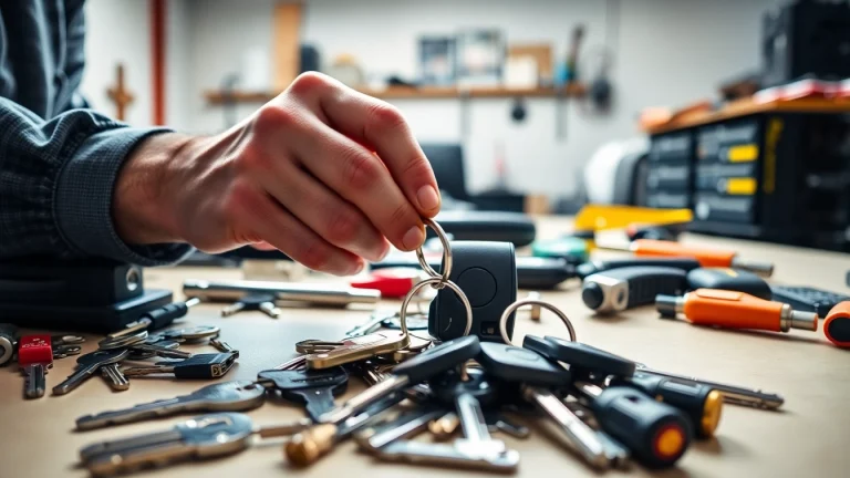 Crafting and programming van keys in a professional locksmith workshop with detailed tools.