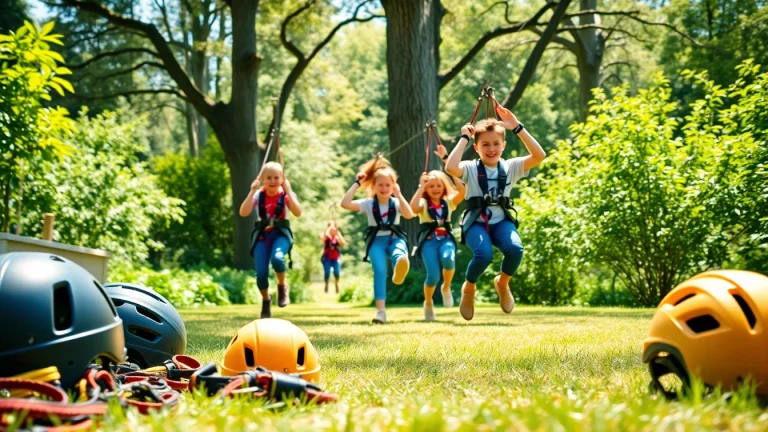 Engaging outdoor activity with ZIP WIRE KITS as kids enjoy a thrilling adventure in a backyard.