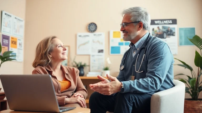 Healthcare provider assisting patients with chronic illnesses in a supportive environment.