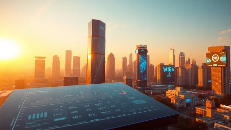 Creating a vision of dawn digital with a futuristic cityscape and vibrant, innovative elements.