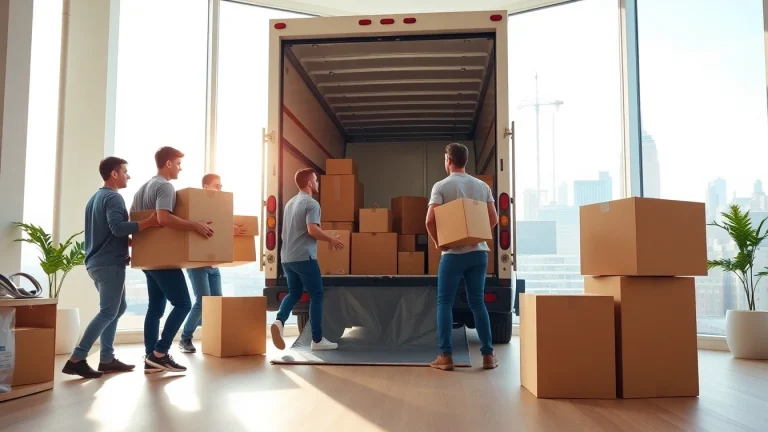 Efficient Manhattan moving company team packing and loading boxes into a truck.