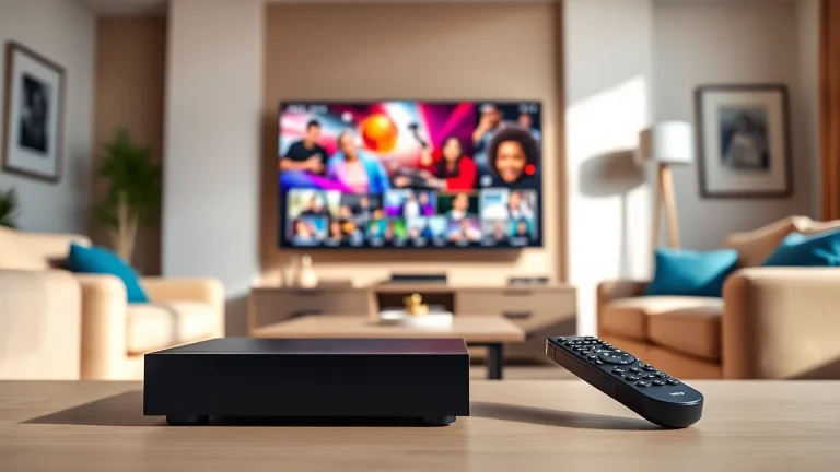Comprar IPTV en una configuración moderna de entretenimiento con IPTV y controles destacados.
