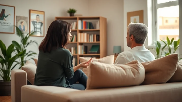 Anxiety treatment dubai illustrating a therapist and patient in a calm, supportive environment
